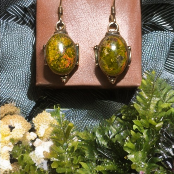 Jewelry - Sterling & Unakite Stone Earrings